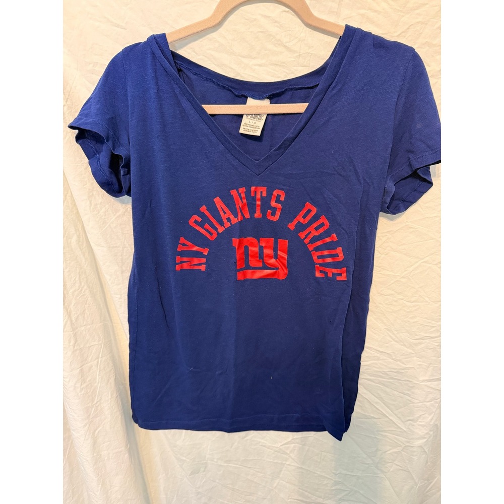 PINK Victorias Secret NFL NY Giants Pride V-Neck T-Shirt Blue Womens Large L‎